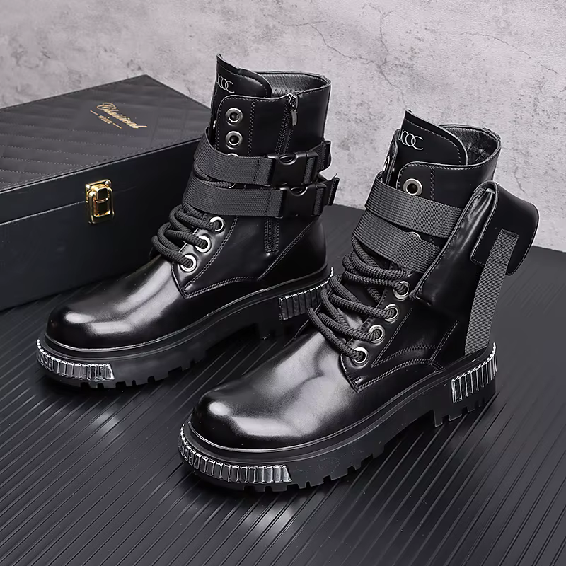 Botines de Metal para hombre, botas de tobillo populares e informales, de alta calidad, a la moda, cálidas y de lujo, para Otoño e Invierno
Botines de Metal para hombre