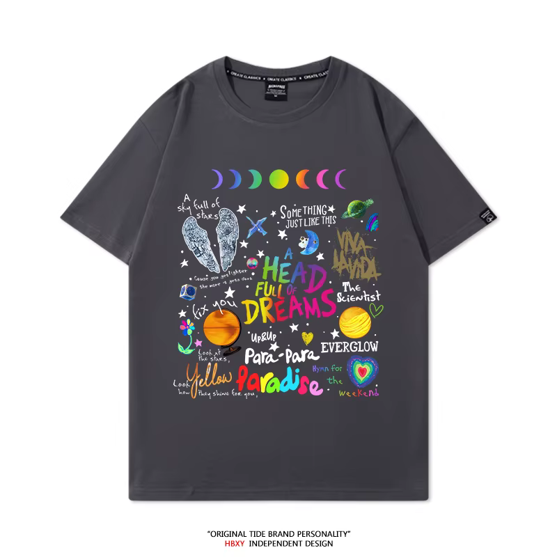 Camiseta de algodón Coldplay Band Around, novedad de verano, ropa de manga corta para gira de conciertos para hombre y mujer, Top holgado de tendencia Rock 2025 Camiseta de algodón Coldplay