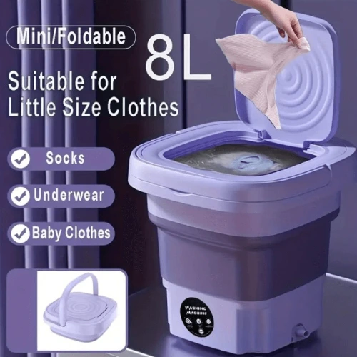 Nueva lavadora plegable pequeña lavadora doméstica ropa interior ropa interior lavadora de niños, mini portátil, adecuada para viajes, lavadora de ropa interior sujetador calcetines, adecuada para uso familiar, capacidad grande de 8L Lavadora plegable 8Lts