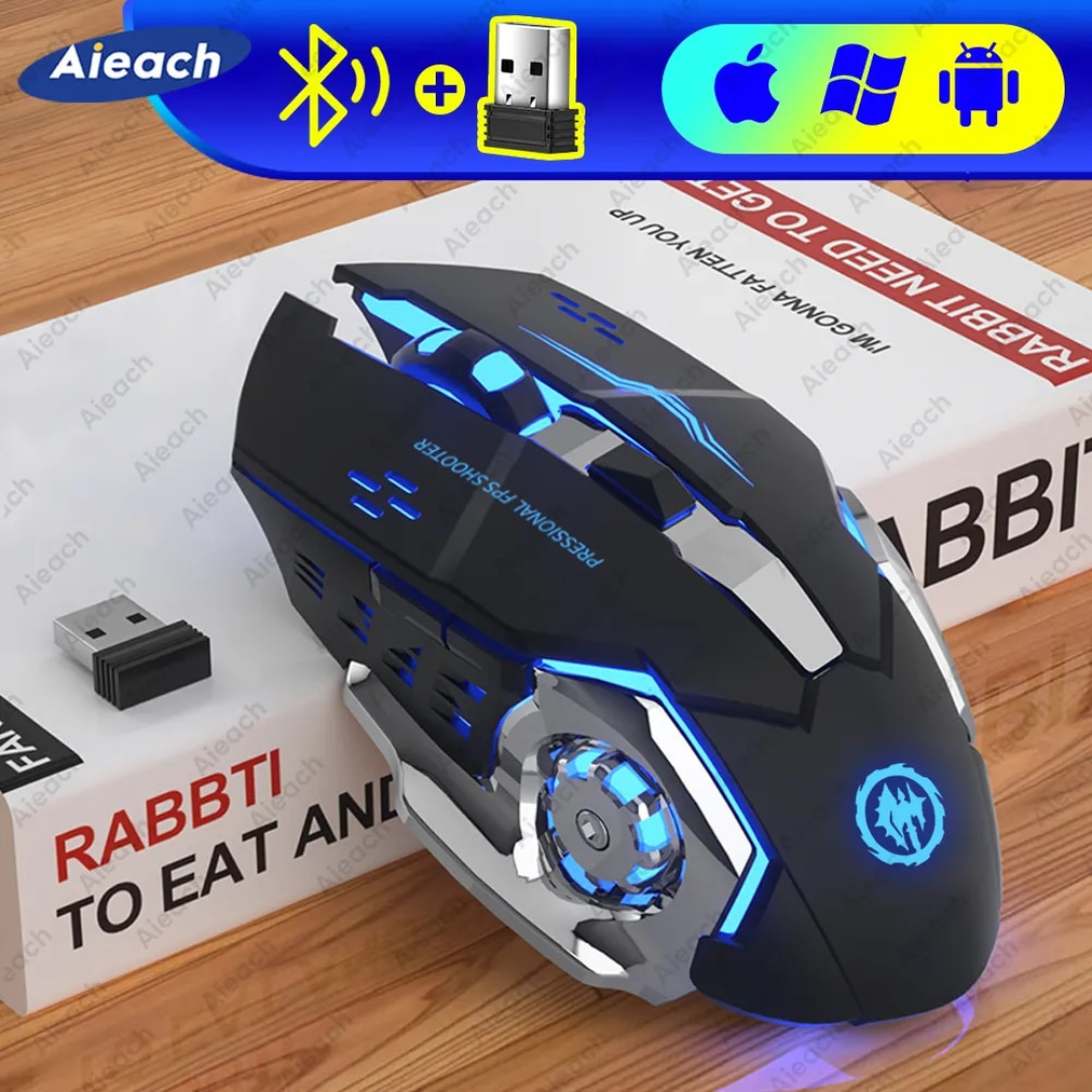 Ratón inalámbrico recargable para juegos, Mouse silencioso con Bluetooth, USB, mecánico, e-sports, retroiluminación, PC Ratón inalámbrico recargable para juego