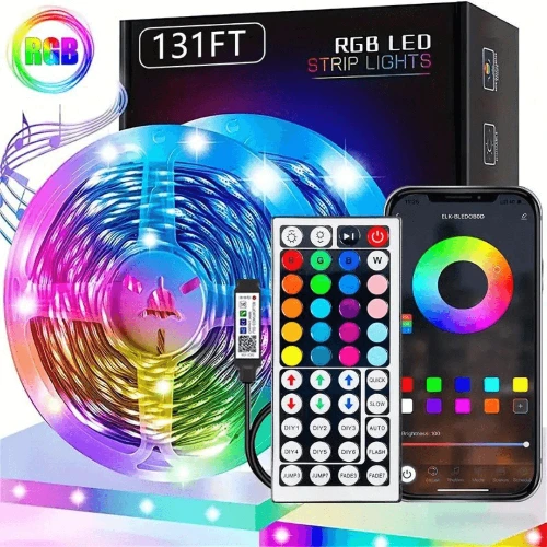 39.93 metros / 30.48 metros Luces de tira LED, luces LED RGB 2835 de sincronización de música USB, luces de tira de retroiluminación DIY para TV, decoración luminosa para el hogar, sala de estar, dormitorio, fiesta, luces nocturnas de Navidad Luces LED RGB